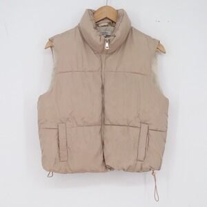 Faded Rose Essentials Puffer Vest Womens S Tan Quilted Zip Up Excellent